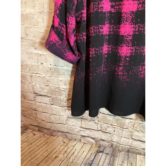 Catherines Popover Top Womens 4X Plus Hot Pink & Black Checkered Ombre Tunic - Picture 4 of 12